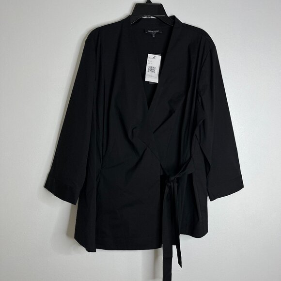 Lafayette 148 New York Tops - Lafayette 148 Women's Stretch Cotton Wrap Blouse Black LS Plus Size 18 NWT